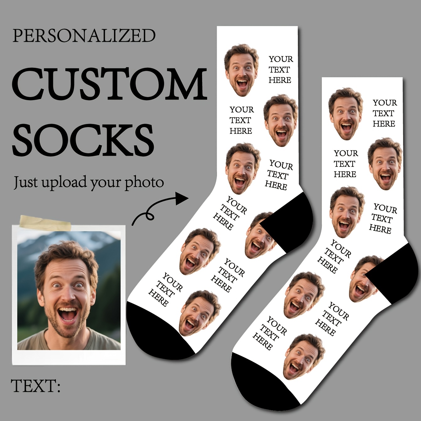 TEMU 1 Paire de Chaussettes Personnalisées avec Photo et - Chaussettes à Visage Personnalisé avec Votre Image et , Téléchargez Votre Photo/, Convient