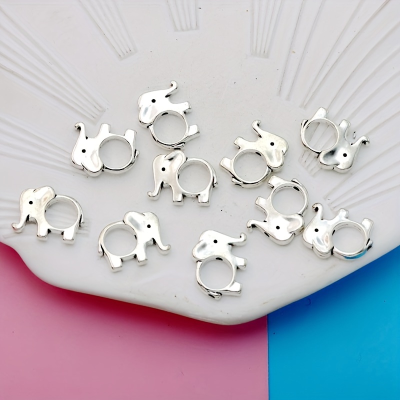 Image of 10pcs Antique Silvery Hollow Elephant Spacer Beads - Alloy Charms For Diy Bracelet & Jewelry Crafting Accessories, Charms For Jewelry Making