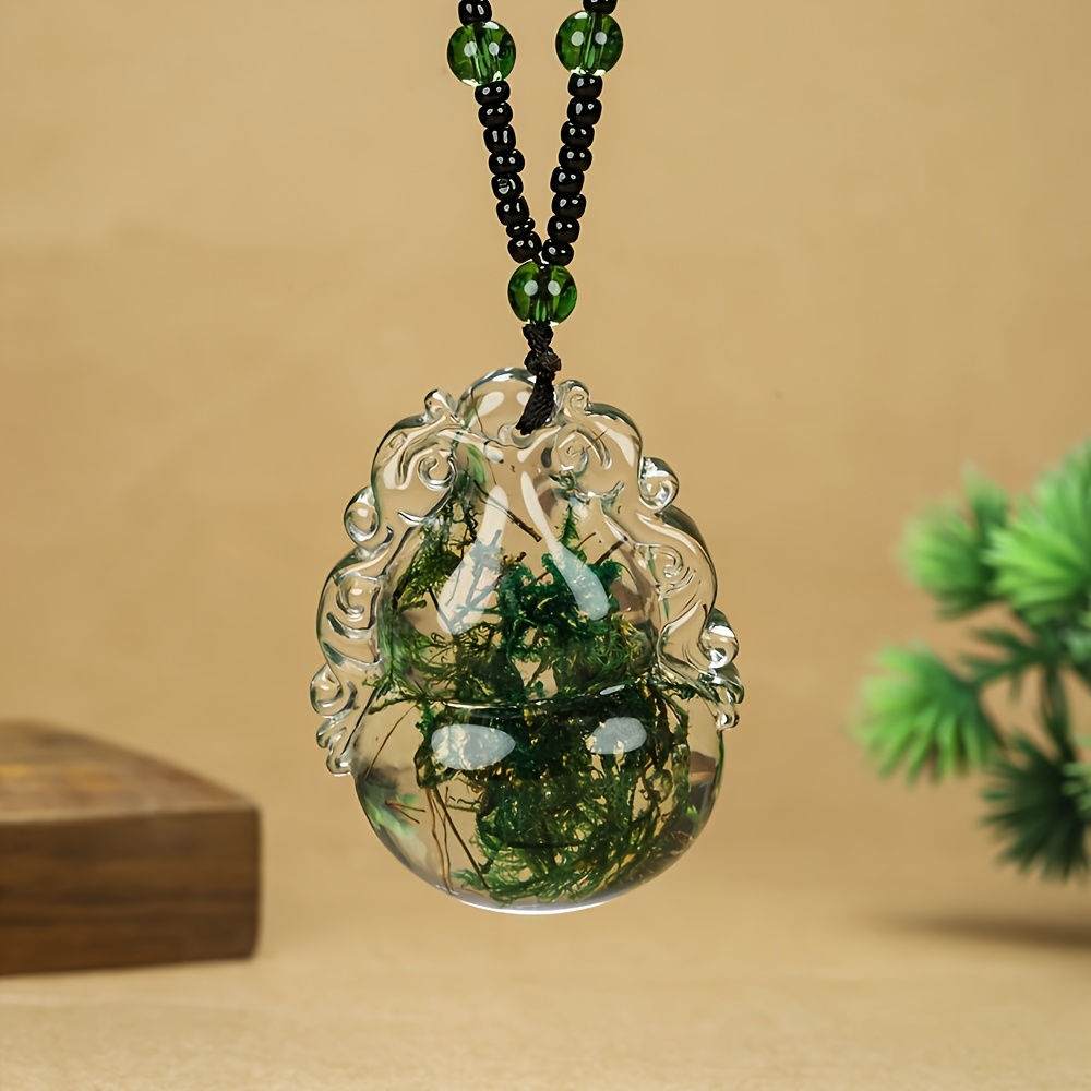 Unisex Natural Aqua Amber Gourd Shape Pendant Necklace