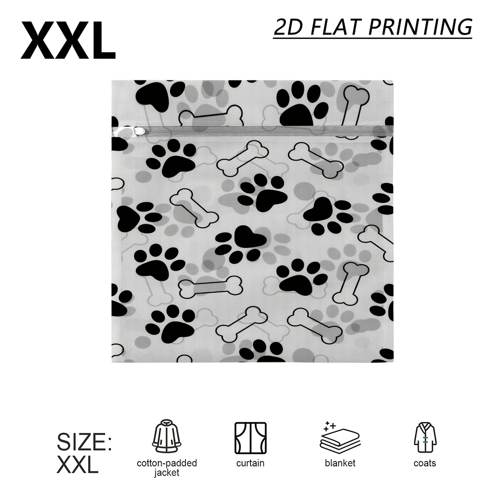 TEMU 1pc Simple Paw Print And Bone Silhouette Repeat Cartoon Print Mesh Laundry Bag On White Background, Ideal For Miscellaneous Household Attire