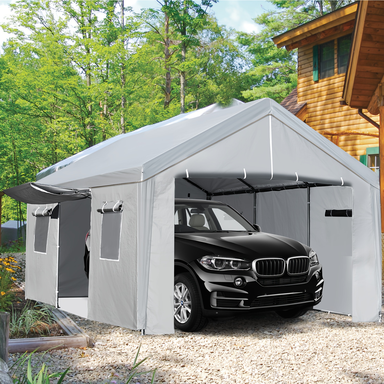 Heavy Duty Carport, Portable Garage 4 Roll Up Doors And 4 Windows ...