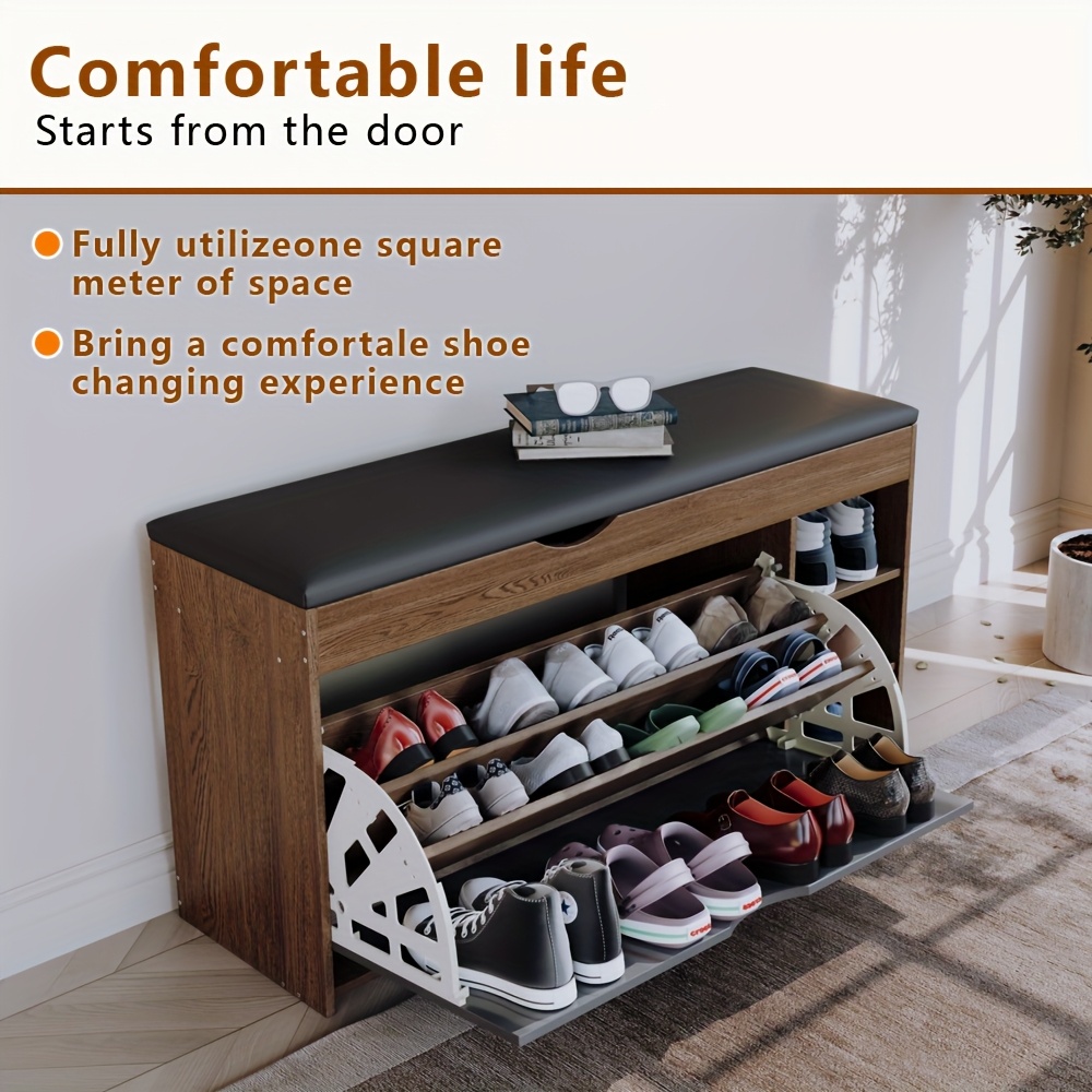 Classic Shoe Rack with Bench Drawers Foldable Shoe Storage  Organizer for Entryway, Hallway, Apartment Hardwood MDF