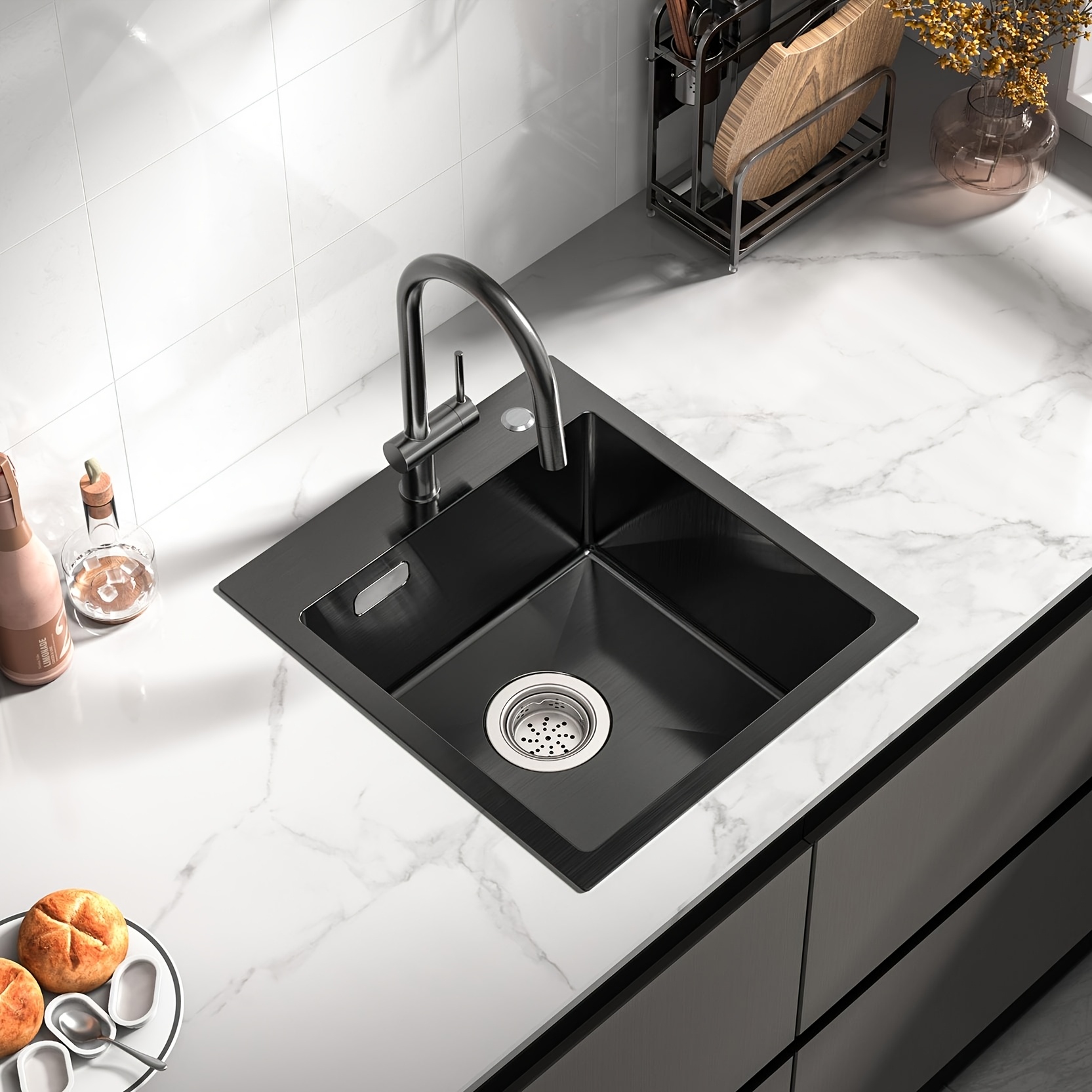 Image of 40x45 Kitchen Sink Stainless Steel Single-bowl Sink With Siphon And Overflow, Rectangular Kitchen Sink For 40 Cm Base Cabinet