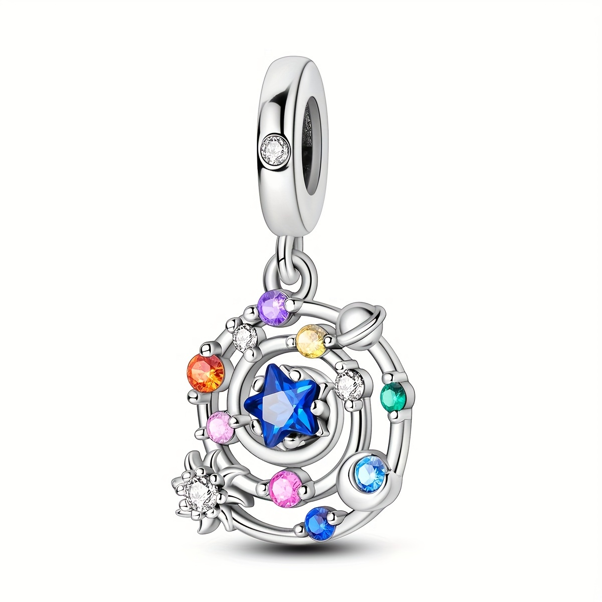 Image of Copper Silver-plated Low-allergy Colorful Sparkling Zirconia Galaxy Swirl Pendant Charm, A Perfect Gift For Women's Jewelry Suitable For Original Brand Bracelets