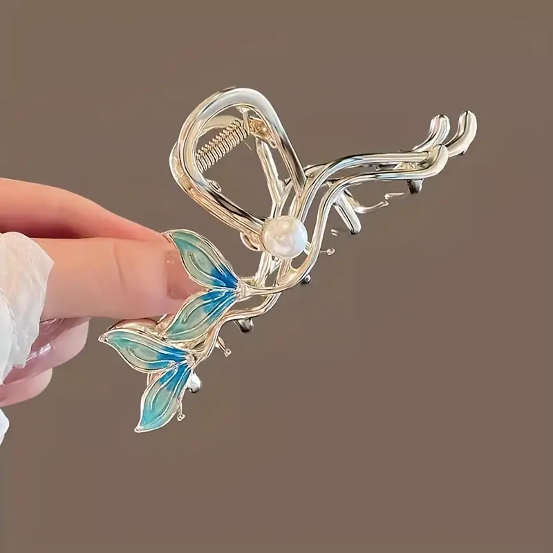 womens luxury fish tail hair clip metallic   shark clip with   elegant updo everyday hairstyle for parties formal events durable hair accessory for women whimsical design intricate   special occasion hairpin fashionconscious women Product details 5