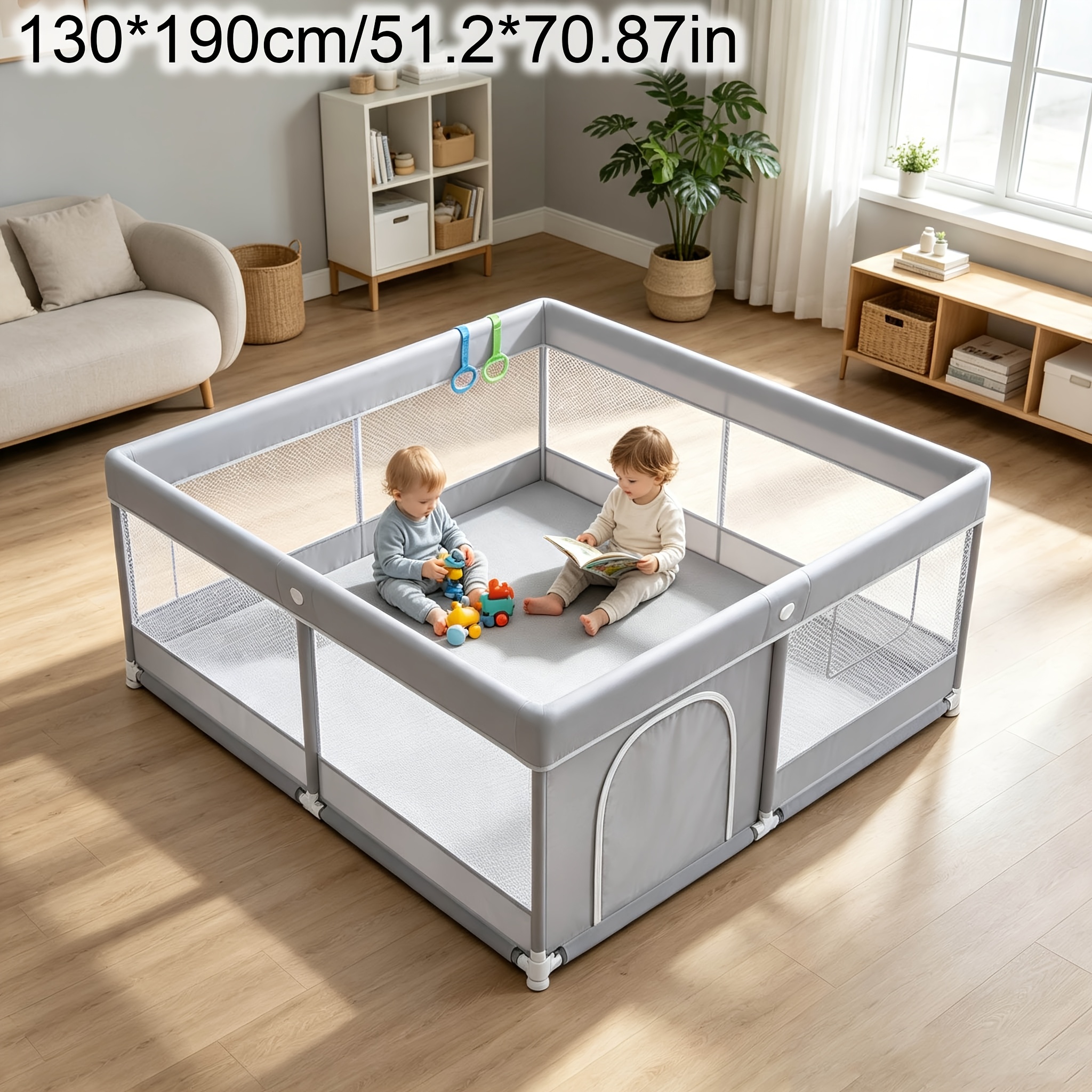 Image of Baby Playpen 50x50 Inch, Play Pens For Babies And Toddlers | Baby Fence For Indoor & Outdoor, Sturdy Yard With Soft Breathable Mesh, Anti-fall, Grey