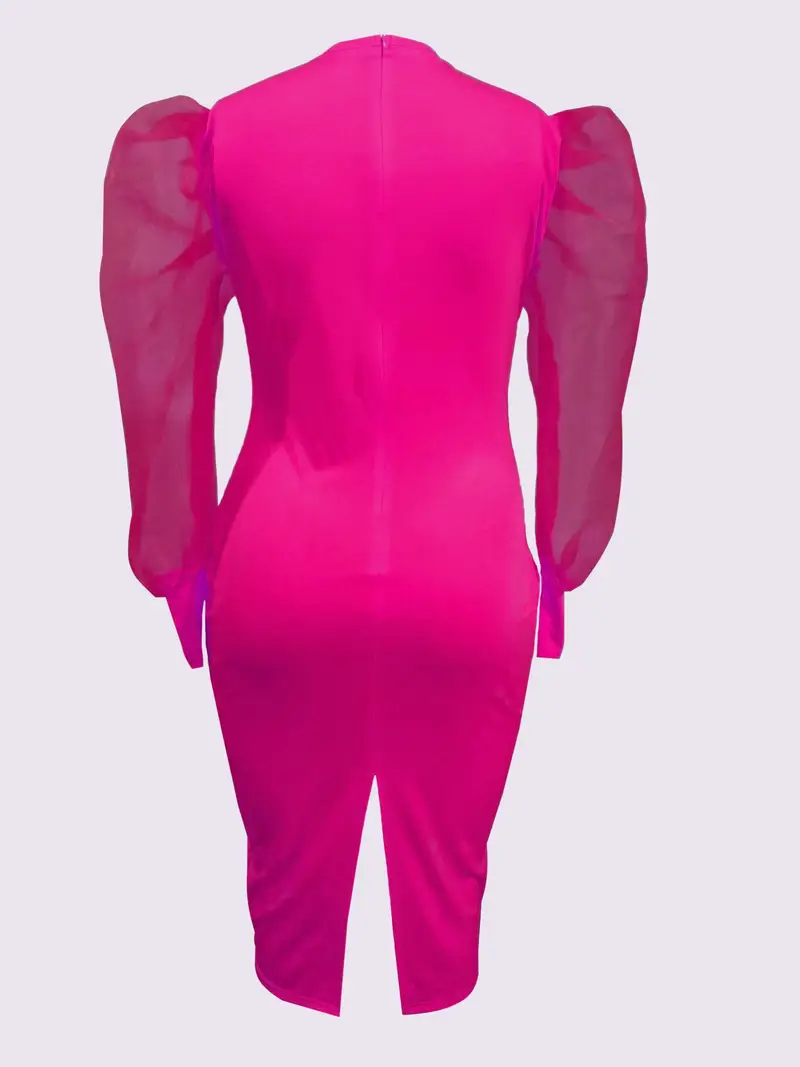 Solid Color Round Neck Long Sleeve Stitching Bodycon Dress Solid Color Round Neck Long Sleeve Stitching Bodycon Dress