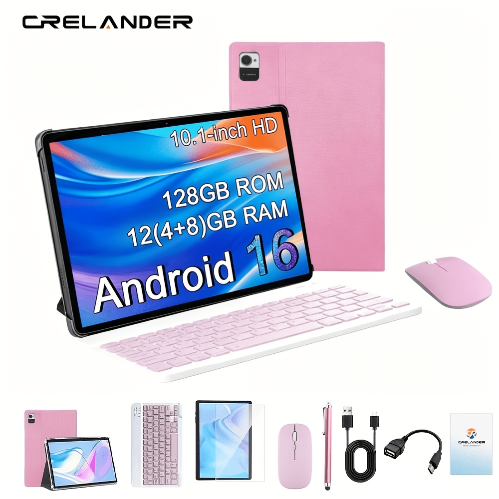 Image of Crelander 16 Tablet 10.1inch 2in 1, 12gb (4gb+8gb Expand) 128gb Rom, 5000mah Battery, 1280*800 Ips Screen, Support L1, Google, Ai, Gms, With , Pen, Mouse, Keyboard, Tablet Pc, Pad