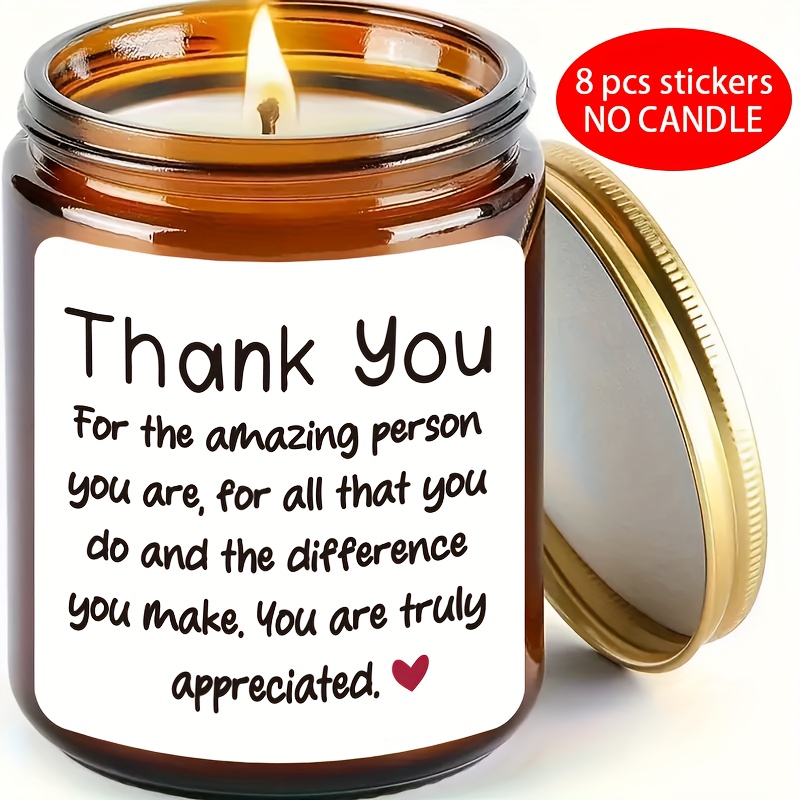 TEMU 8pcs Inspirational "thank You" Candle Label Stickers - Mother's Day, Christmas, Valentine's Day Gift For Women, , Mom - 5.08x5.08 Cm, Waterproof