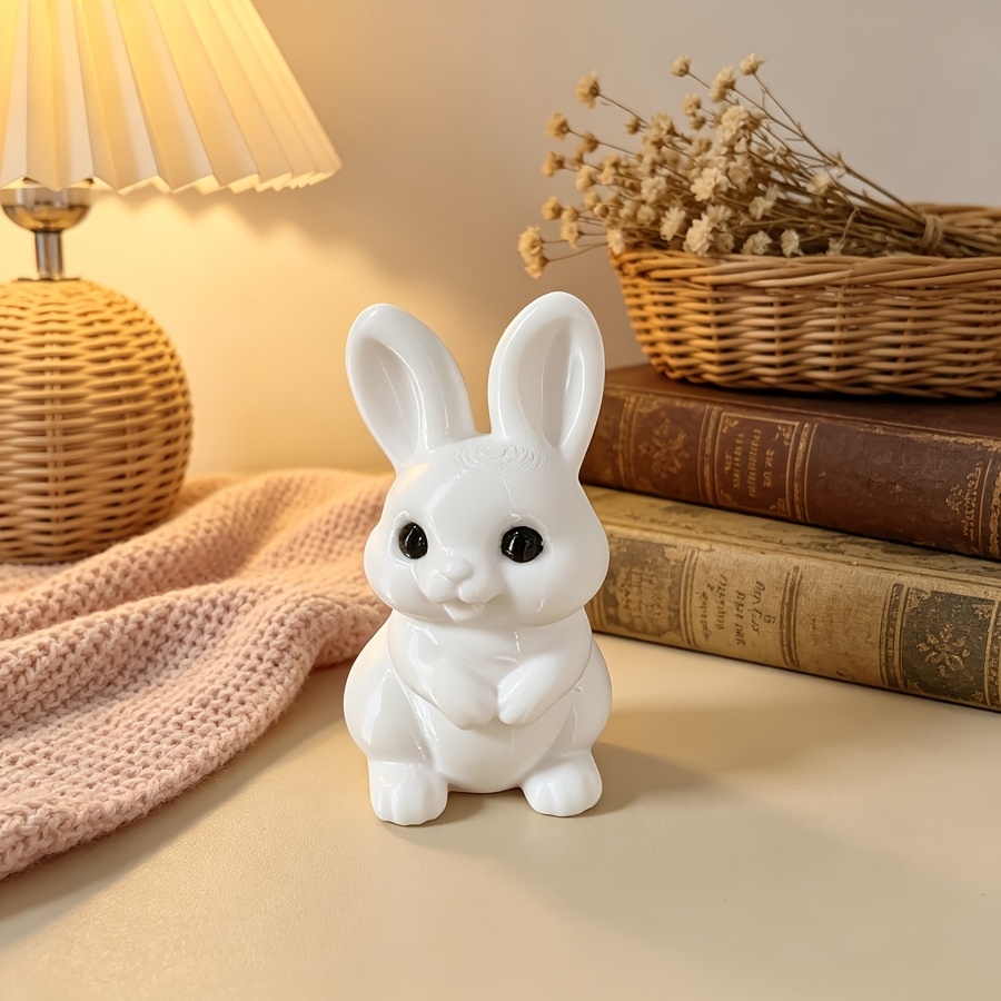 TEMU Little White Rabbit Statue, An Adorable Little White Rabbit Ornament That Easily On Desks, Tea Tables, , Or In Cars, A Soft And Cute Atmosphere