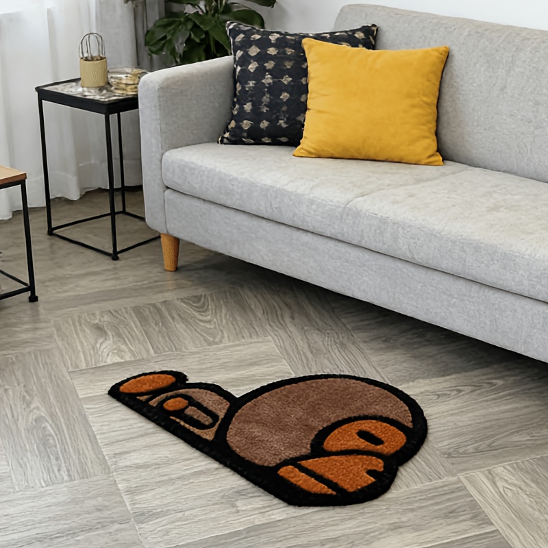 TEMU Velvet 900g 9mm Cute Cartoon Brown Monkey Shaped Bedroom Bedside Irregular Carpet Style Monkey Lying Flat Living Room Decoration Plush Carpet