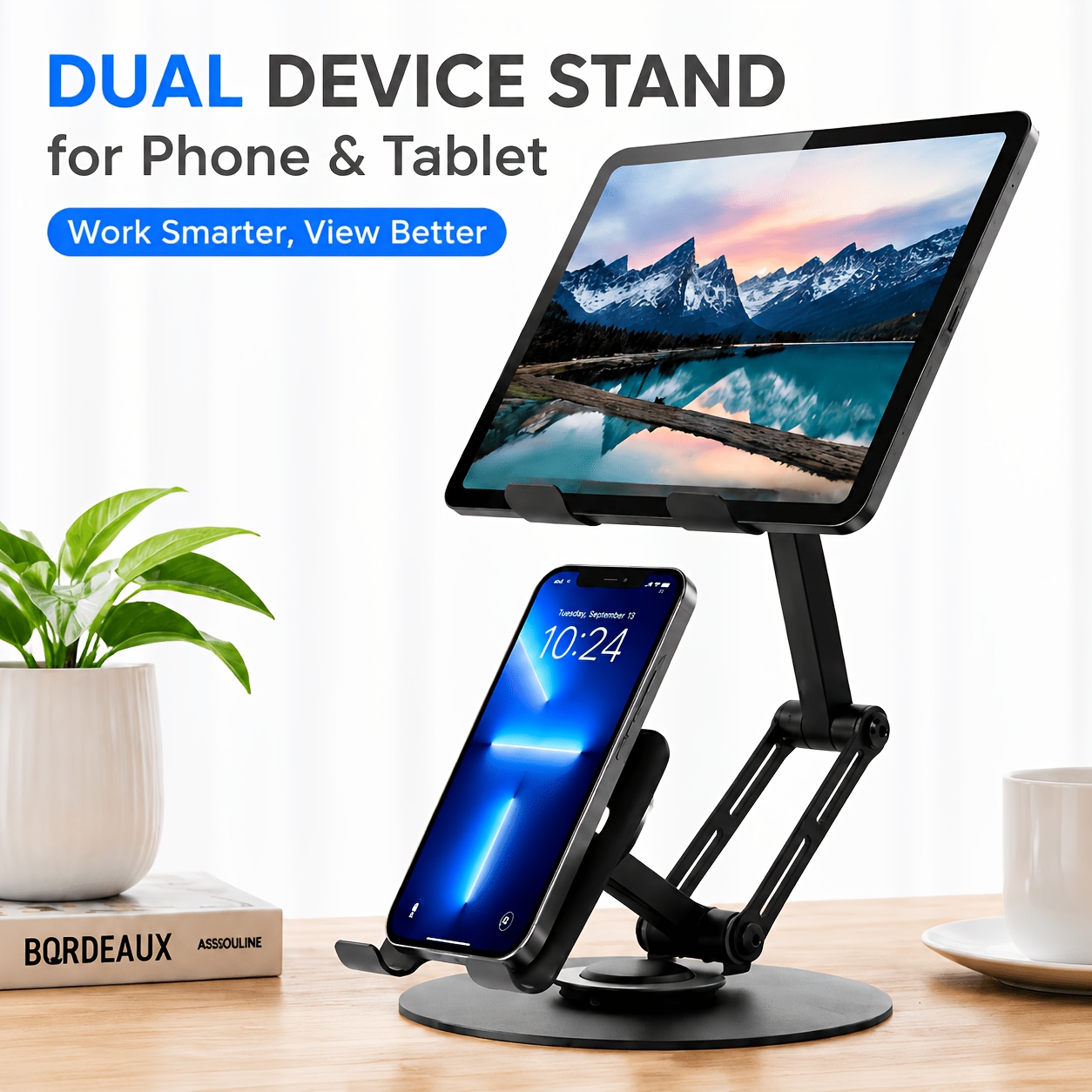 TEMU 新作 厚み強化炭素鋼製回転スタンド スマホ・タブレット用汎用メタルスタンド オンライン授業・一気見・ローアングル撮影・ライブ配信用 多機能デスクトップスタンド
