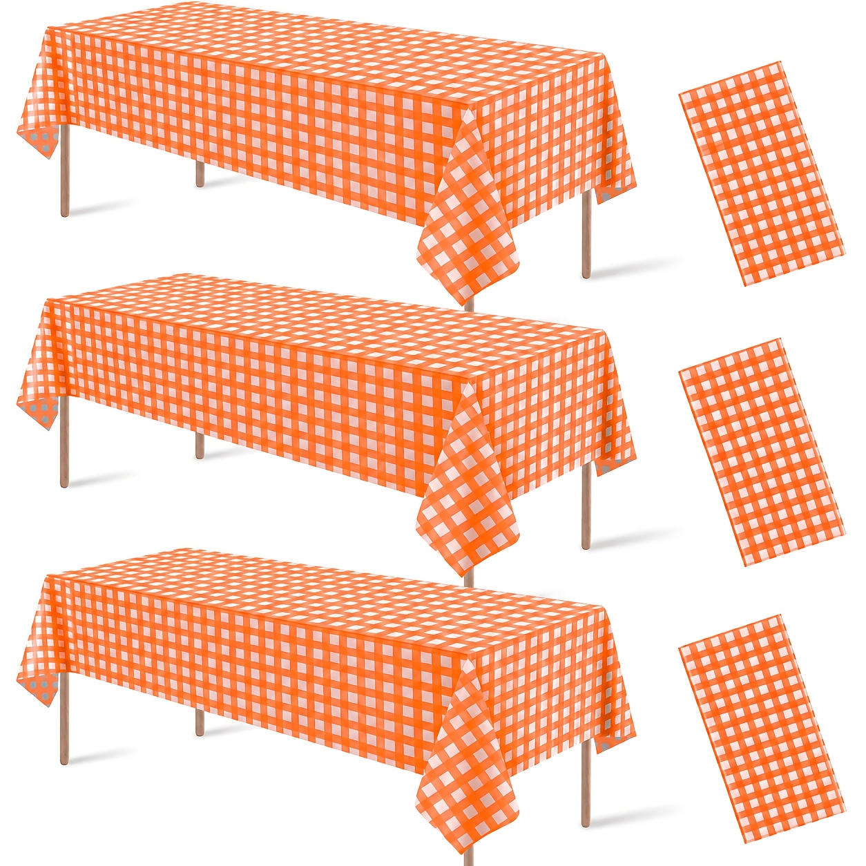 TEMU Paquete de 3 manteles de desechables de plástico a cuadros naranjas y blancos, mantel rectangular de 54x108 pulgadas, para fiestas de , picnics,