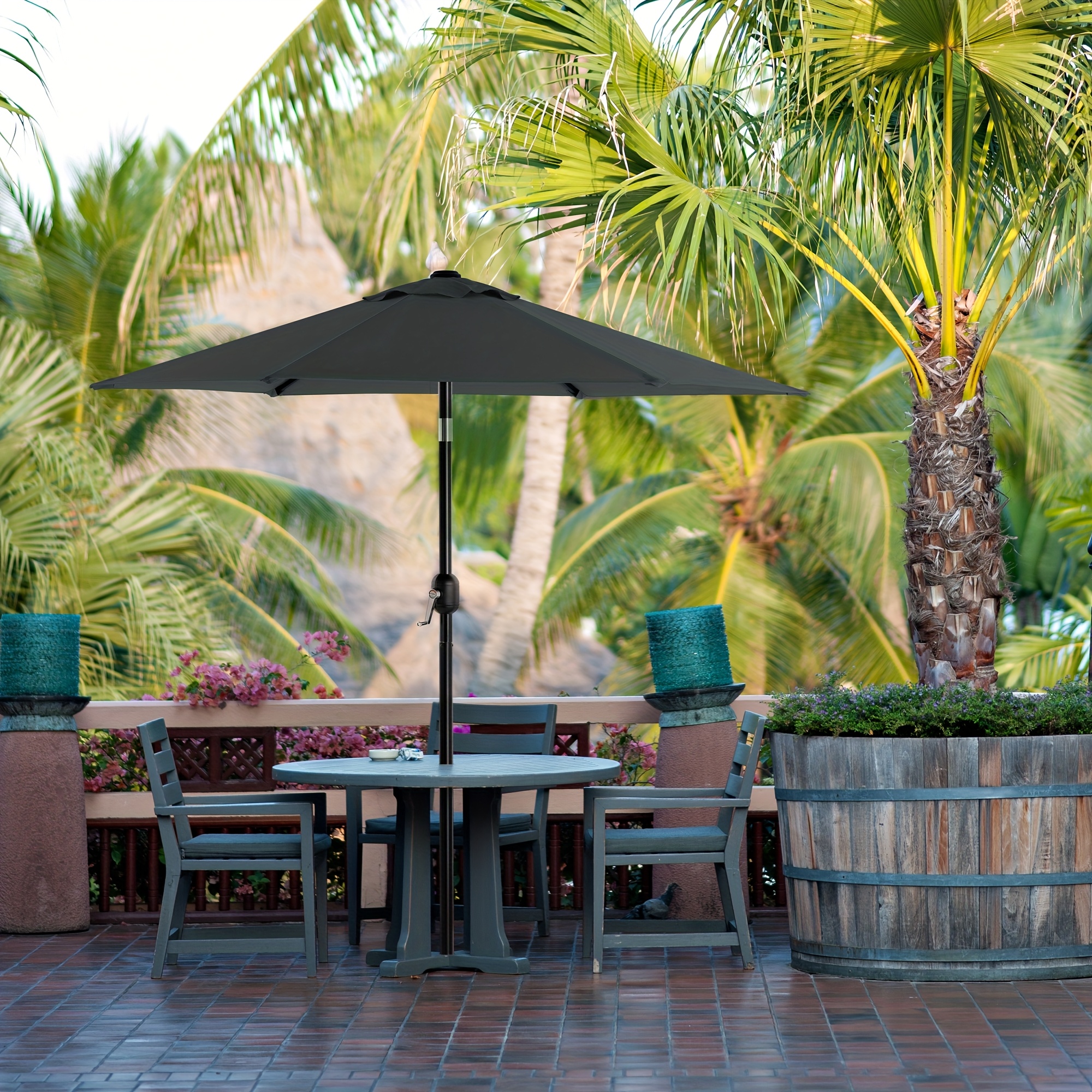 E-shop 2,1 m Gartenparasol Regenschirm UPF 50+ Sonnenschutz, 30° Neigung in 2 Richtungen, Kurbelgriff zum Öffnen und Schließen, modernes runde Design