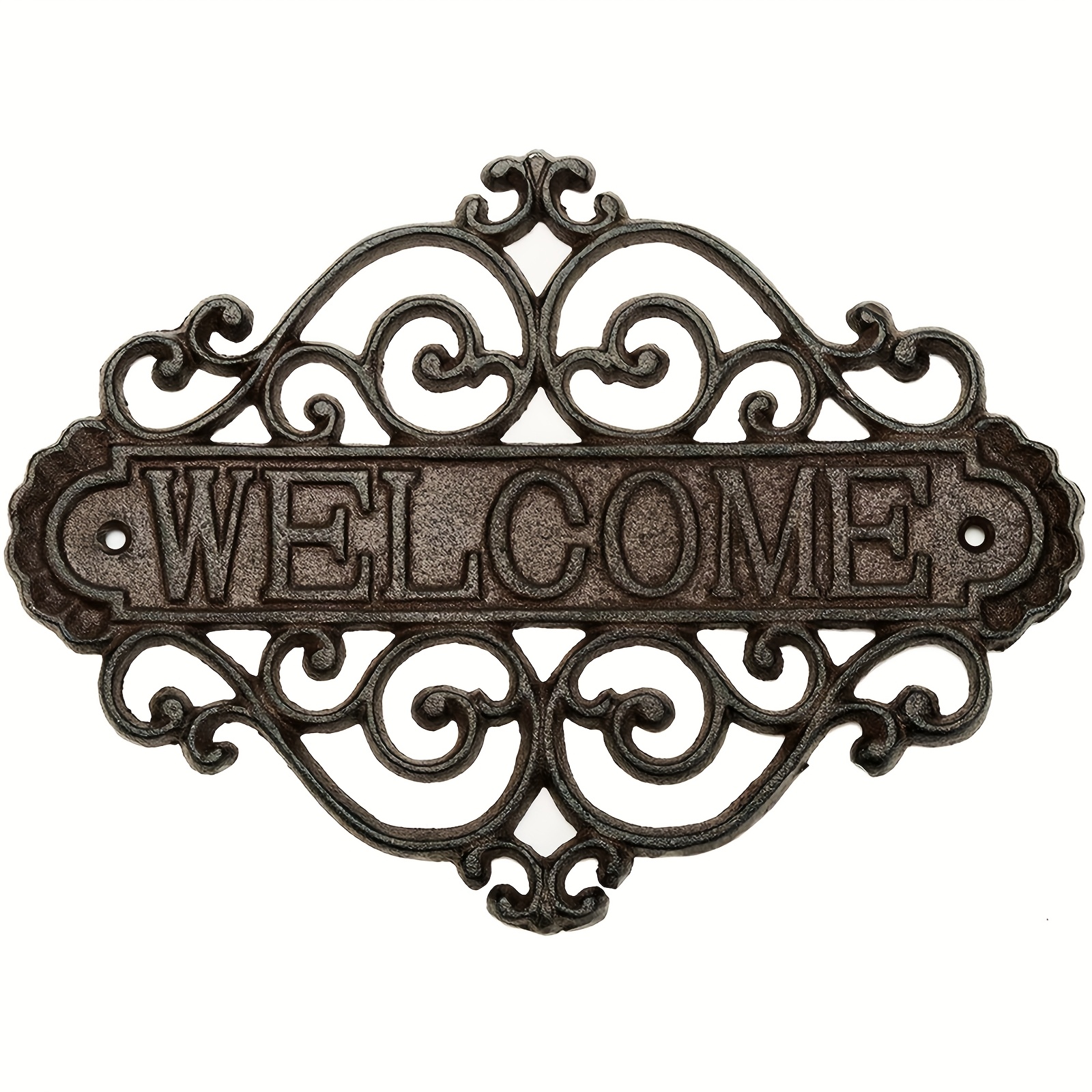 vintage gusseisen blumenform wandmontage willkommensschild - rustikale metallwanddekoration mit schnörkel-design,   für innen- und außenbereich,   für gärten, bars, cafés und hausausgänge, innen-willkommensschild | vintage wandschild | gusseisenschild