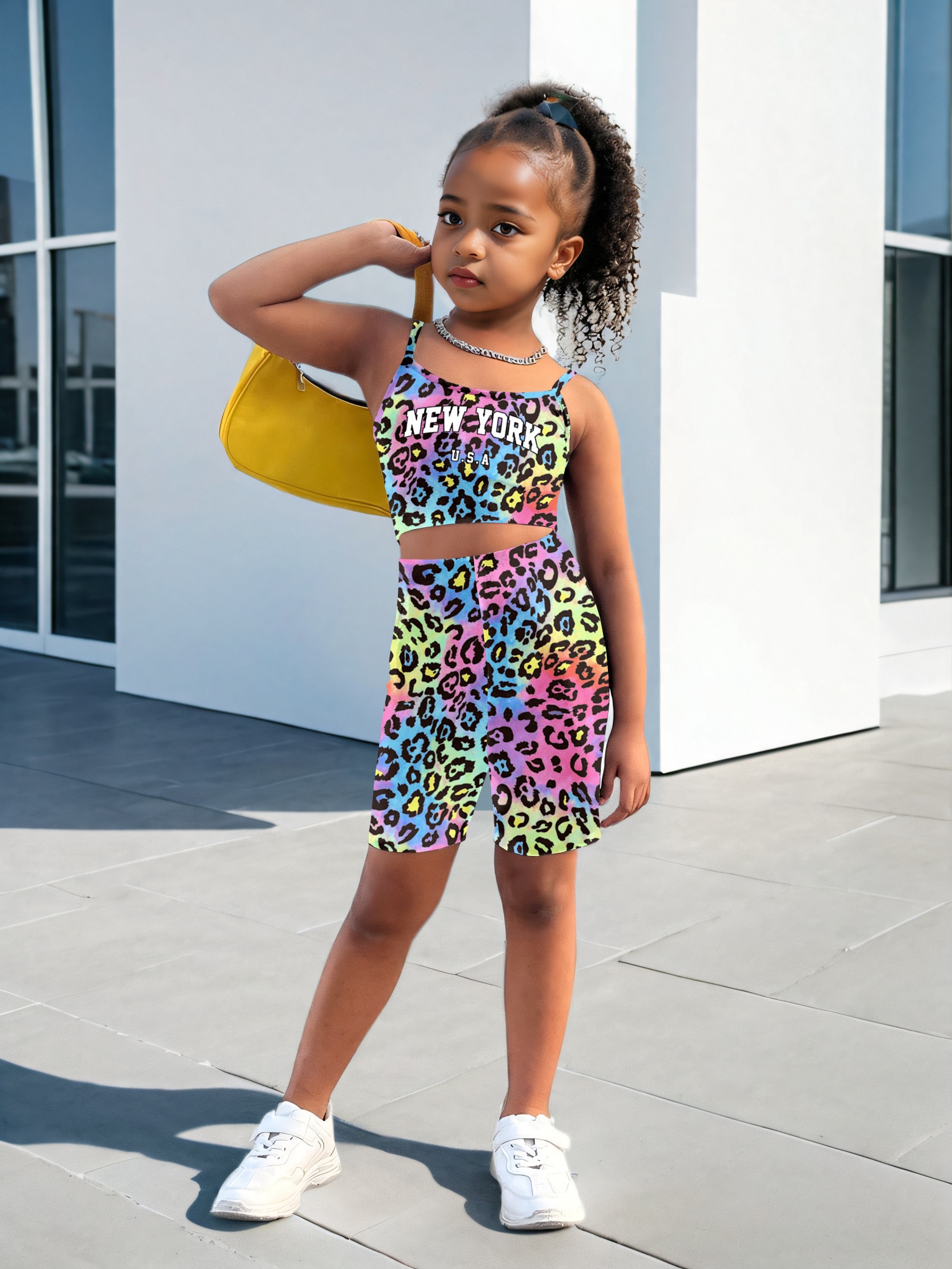 girls' leopard print camisole shorts set casual Temu Sweden