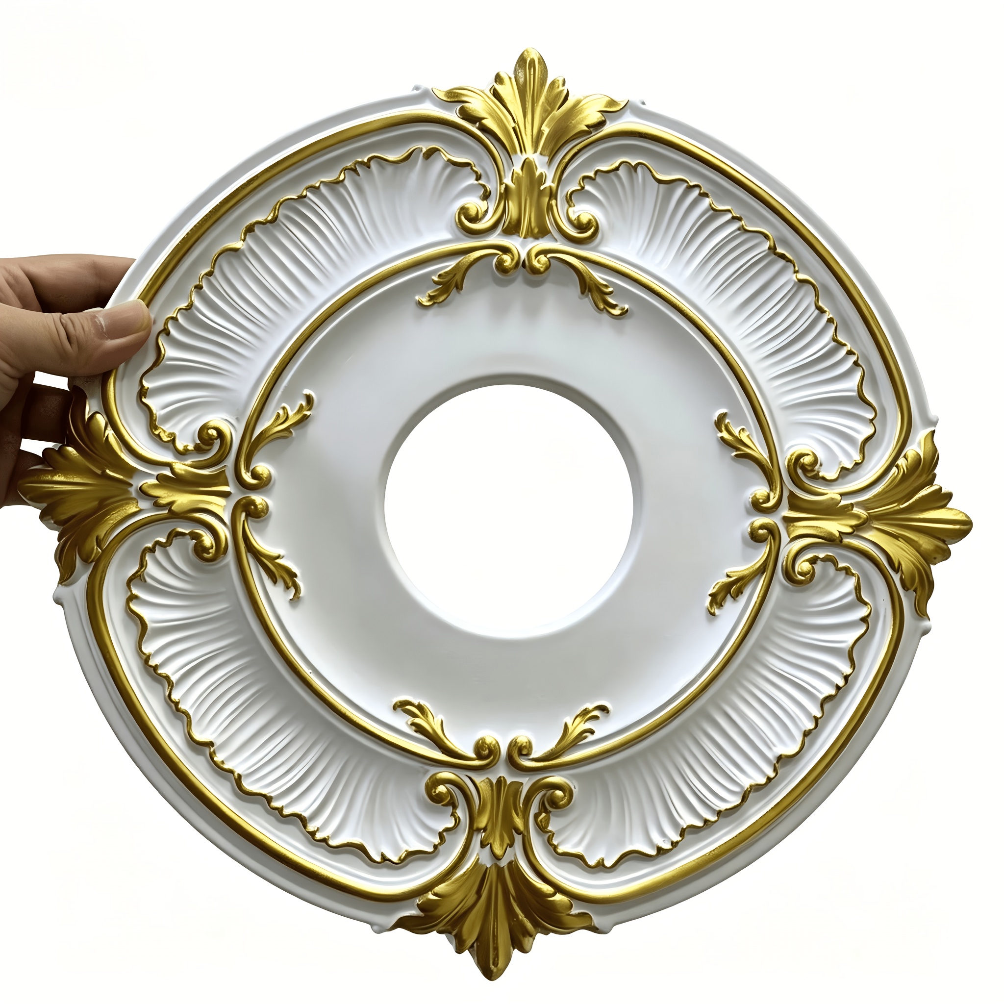 TEMU Medaillon de plafond en PU avec bordure dorée à - Base décorative ronde pour /housse de plafond, Ornement (Extérieur 12" X Intérieur 3.5")