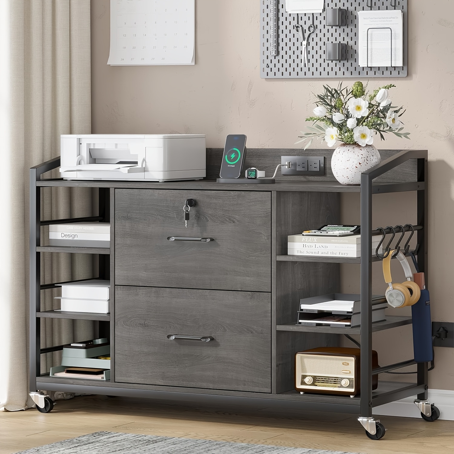 44" Office File Cabinet with Power Strip