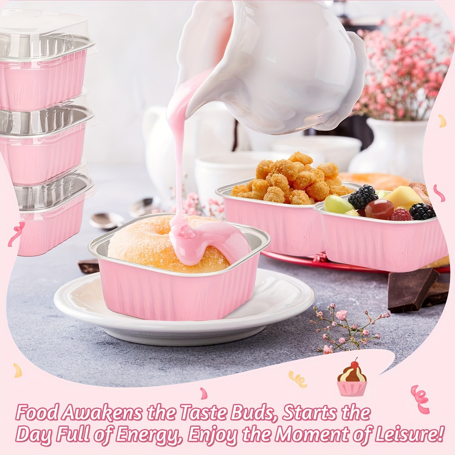 mini disposable cake pans lids spoons aluminum foil square Temu