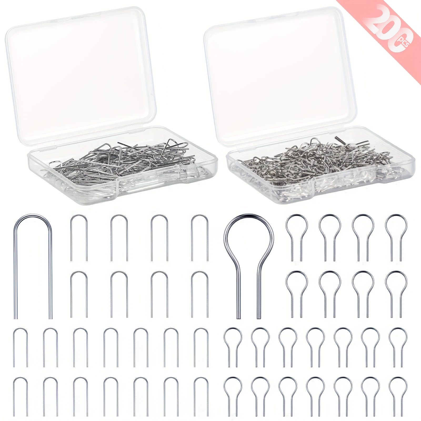 Image of 2 Boxes / 200pcs R And U-shaped Titanium Steel Lifting Rings Or Ceramic Ornaments, Glass Projects, Porcelain With 2 Plastic Storage Boxes, For Jewelry Making