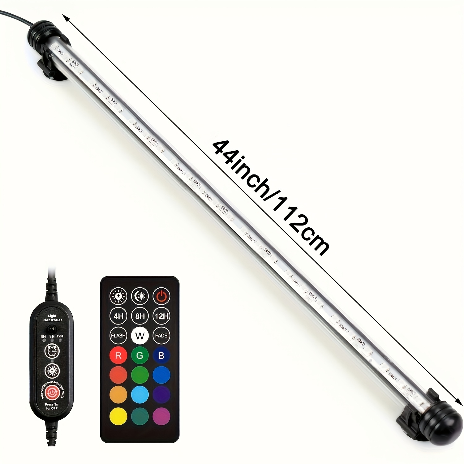 Image of 18-112cm, Led Light For Aquariums, Submersible Lighting, Mountable Light, Cover Lamp, Eu Plug For Fish Tank With Remote, Rgb Color Changing, Red/green/blue, Without Battery
