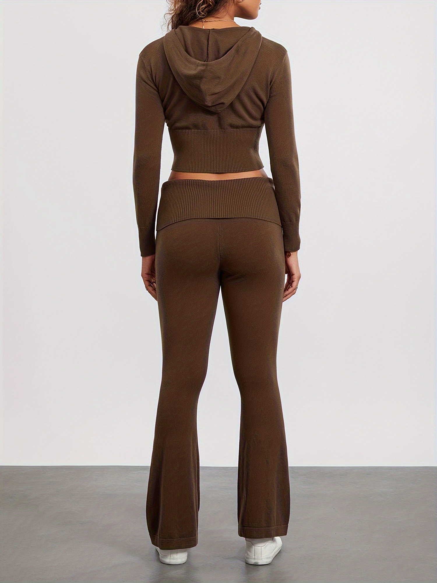 womens two piece outfits set long sleeve zip cropped hoodie - Temu