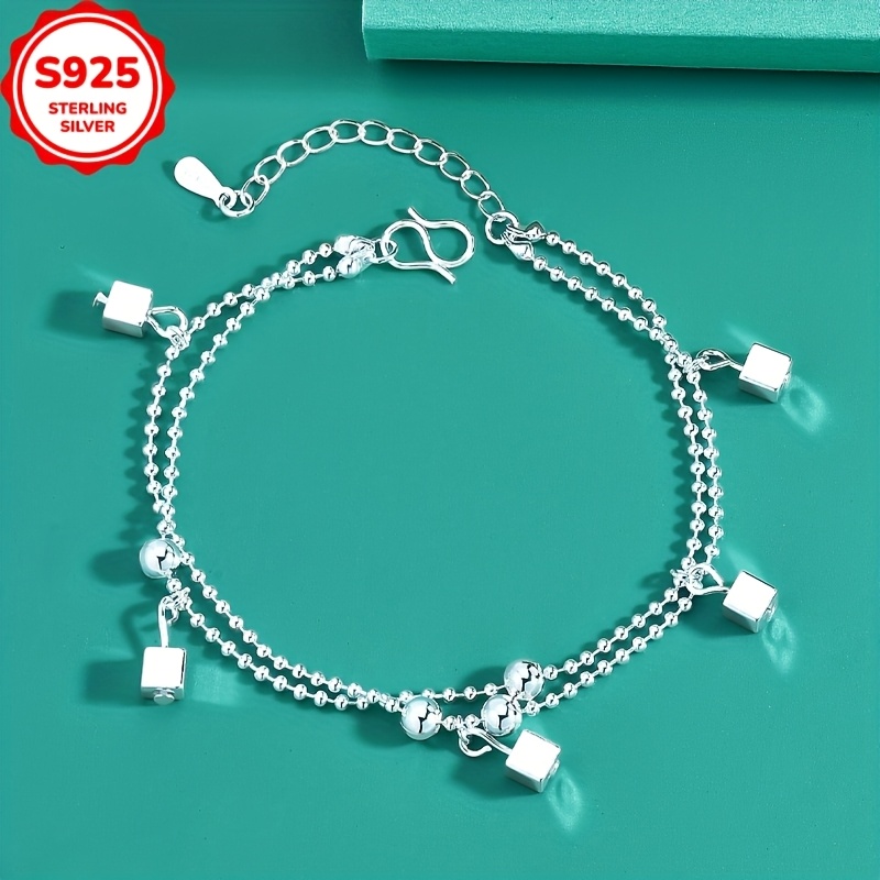 Low Allergy Small Square Pendant Double Layer Bracelet for Women