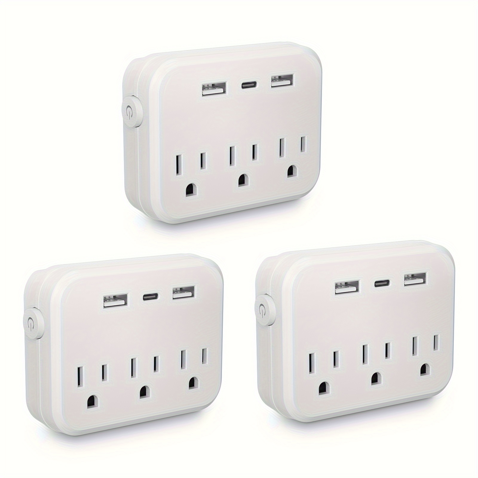 

3 Pack, Mini Portable 6-in-1 Power Outlet, 3 Sockets 2 Usb 1 Type-c For Business Travel And Office, White