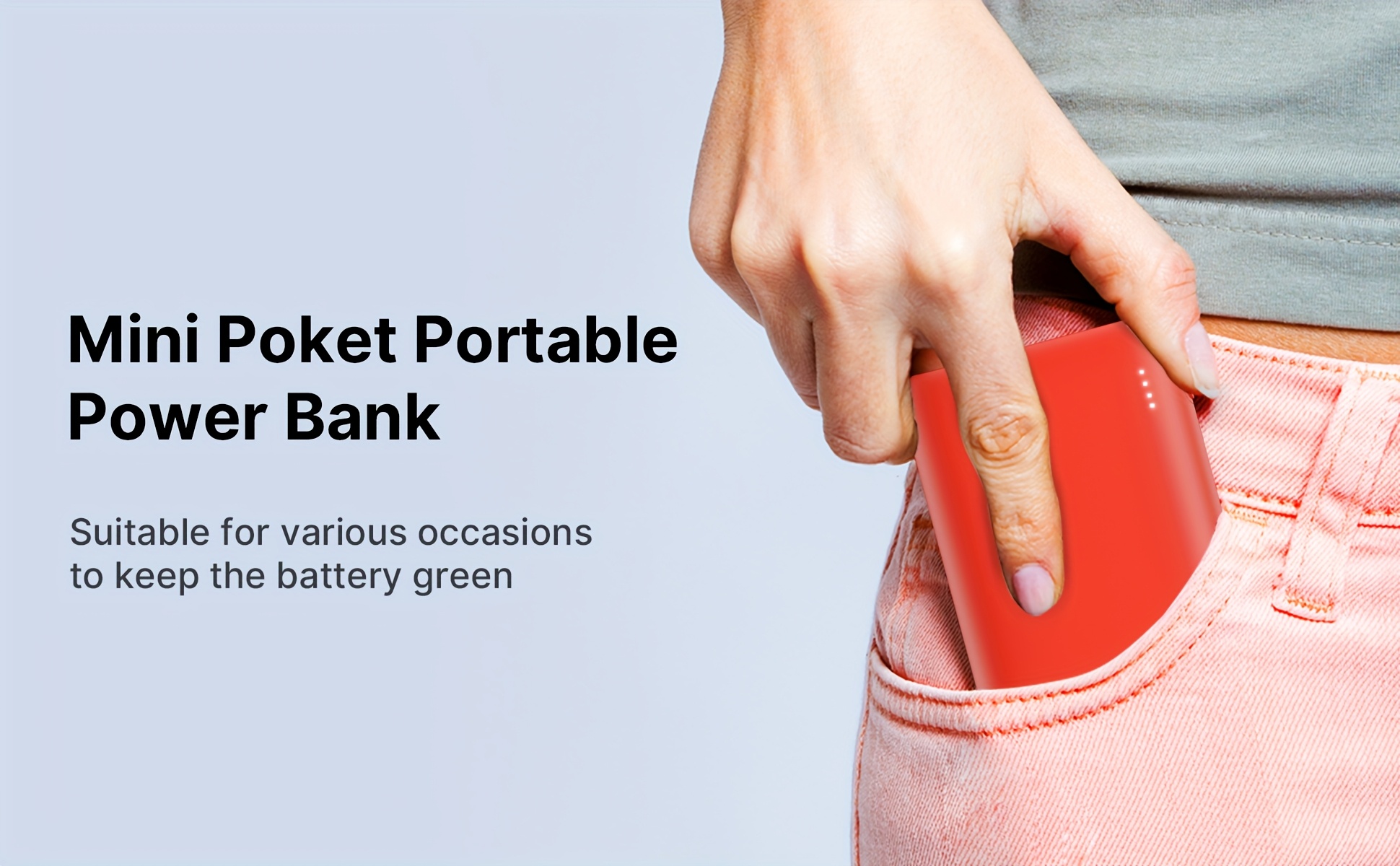 Batterie Externe Ultra-Mince 5000mAh, Chargeur Portable avec Double Sorties USB & Câble Type-C, Sauvegarde de Charge 5V2A pour iPhone et Téléphones for Samsung Android, Urgence Voyage en Plein Air, Cadeaux de Vacances (Léger & Compact)