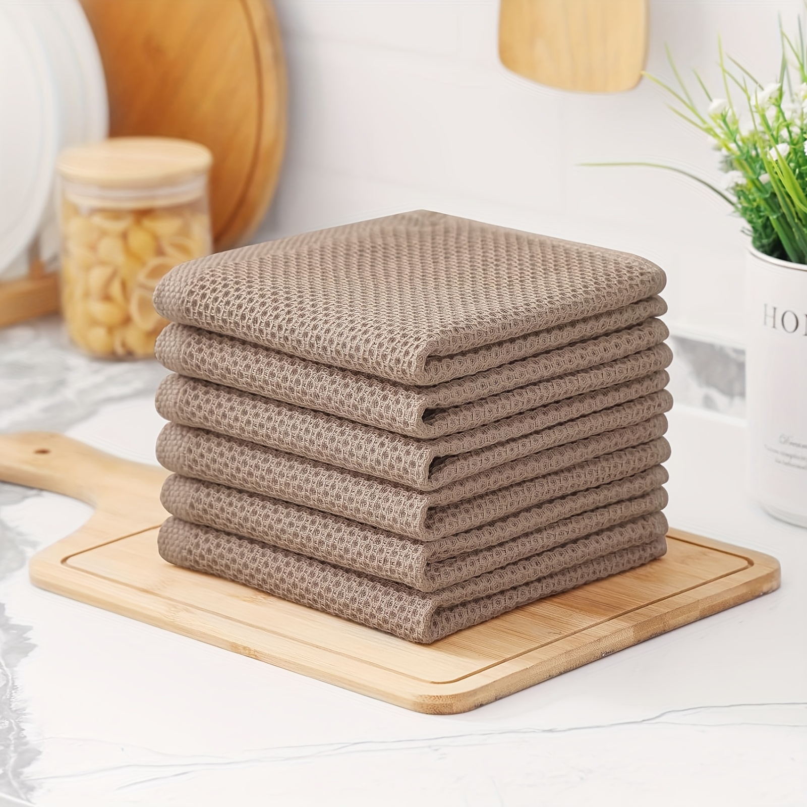 6pcs, Waffle Kitchen Towel-34X73Cm/13.38X28.74 Inches, Pure Cotton, Ultra-Soft, Water-Absorbing Quick-Drying Rag, Dishcloth, Dishcloth Set