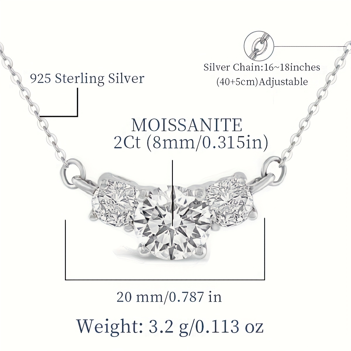 925 Sterling Silver Half Eternity Moissanite Pendant Necklace