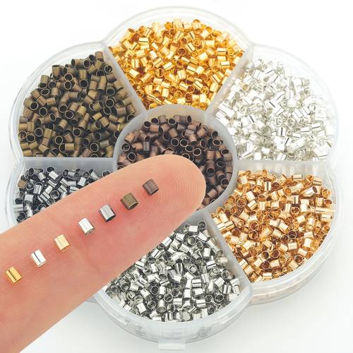 350pcs box multicolor 2mm cylindrical bead connectors crimp caps suitable for jewelry making diy beading tubes with flattenable end caps positioning tubes for bracelet necklace earring connectors wire crimp beads for handmade crafts