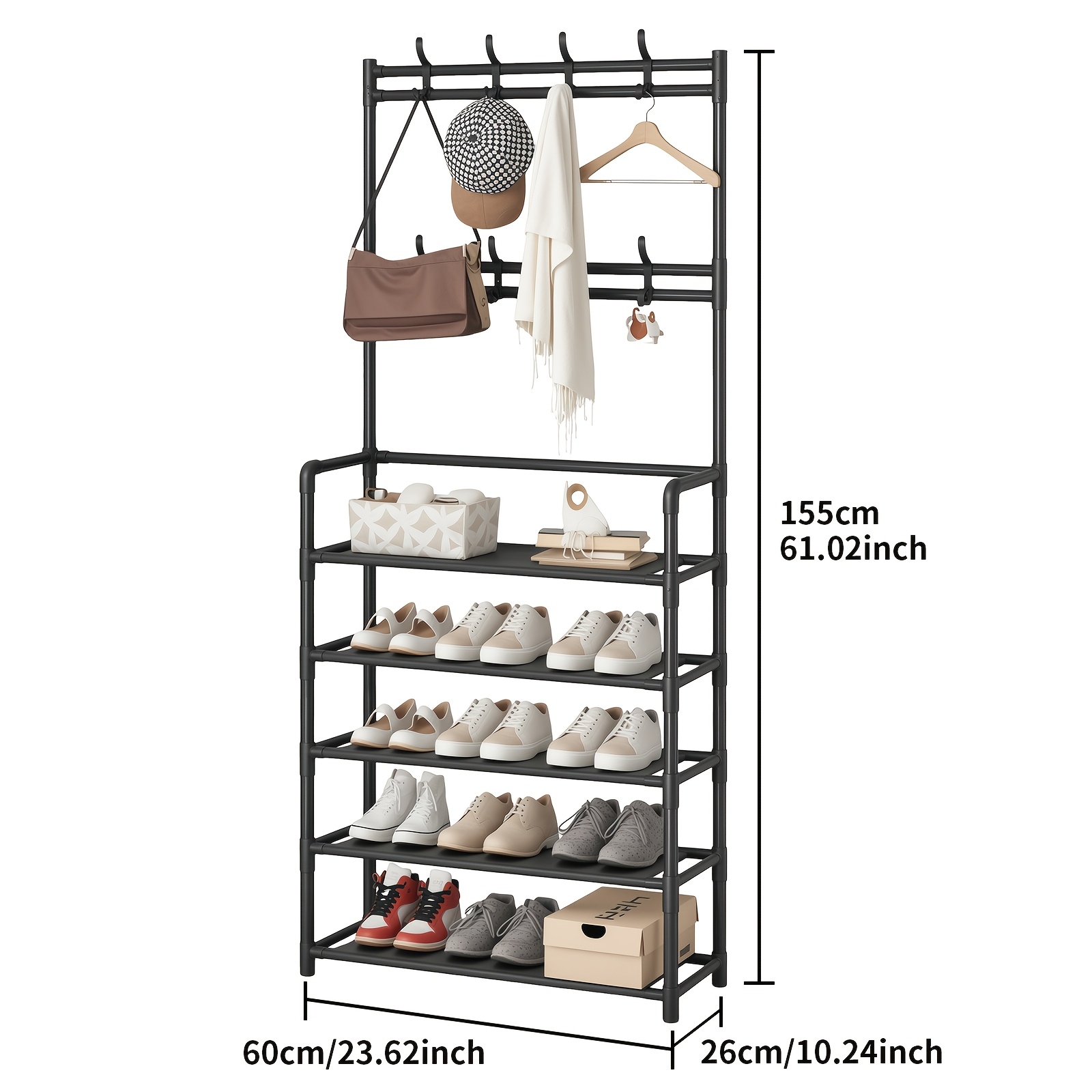 TEMU Un porte-manteau combiné à un étagère à chaussures à 5 niveaux, idéal pour de d'entrée, comprenant un rangement à chaussures et un porte-manteau