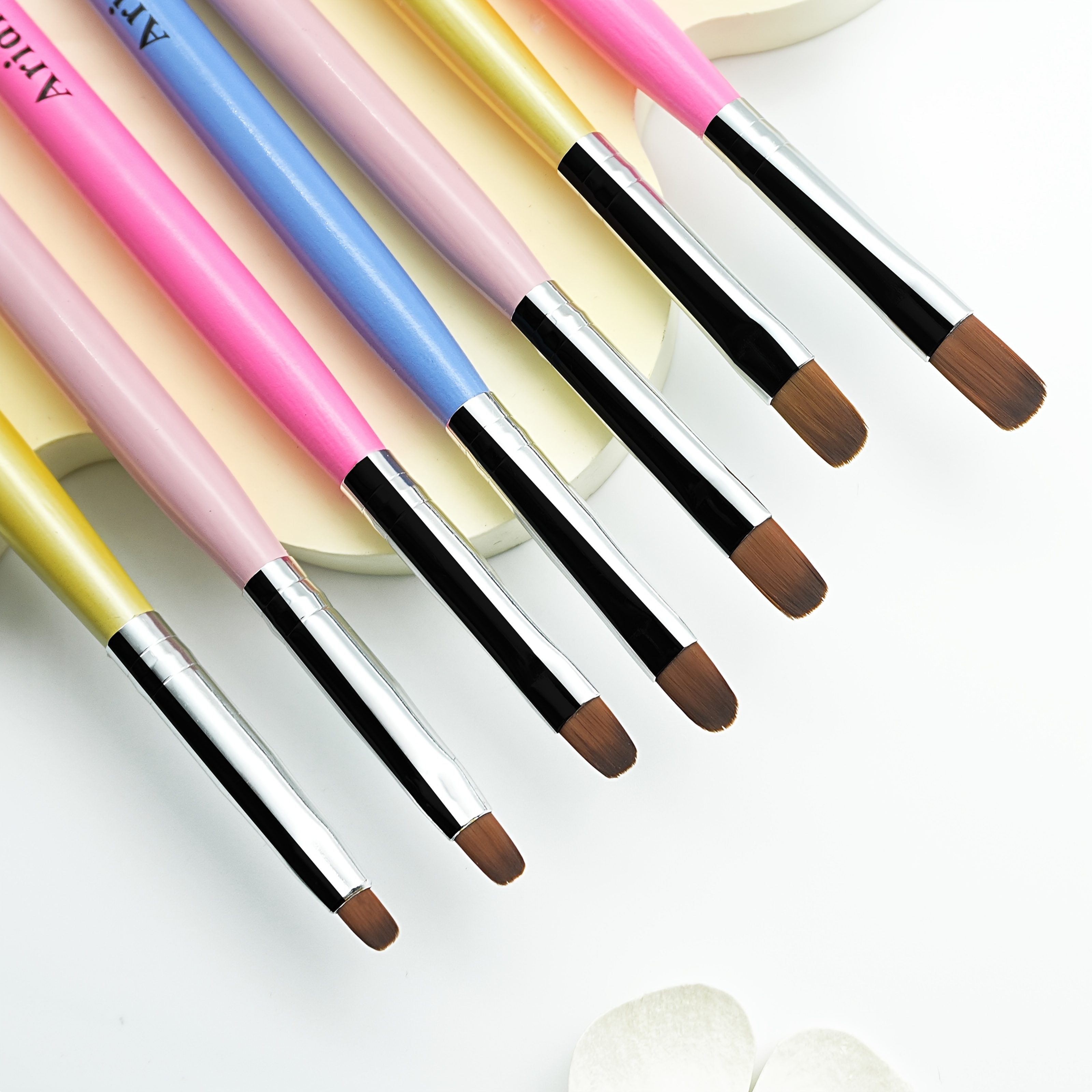 TEMU 7pcs Macaron Color Gel Nail Brush, Acrylic Nail Tips Builder Brush Pen Drawing Brushes Pen Tool Set