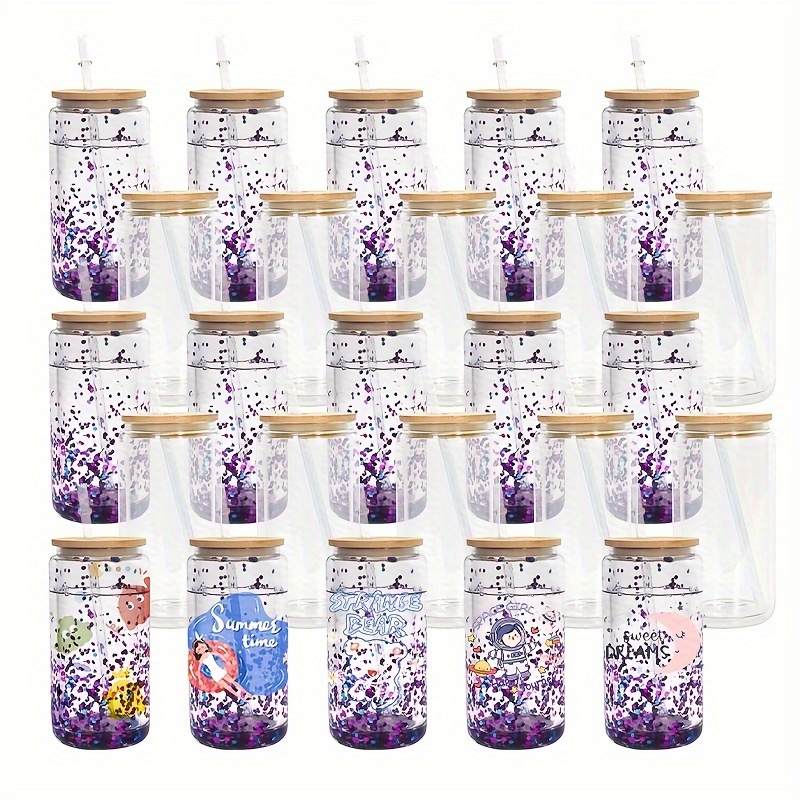 

25pcs, 16oz Sublimation Snow , Double Wall Glass Can Jar With Predrilled Hole And Rubber Plug & Bamboo