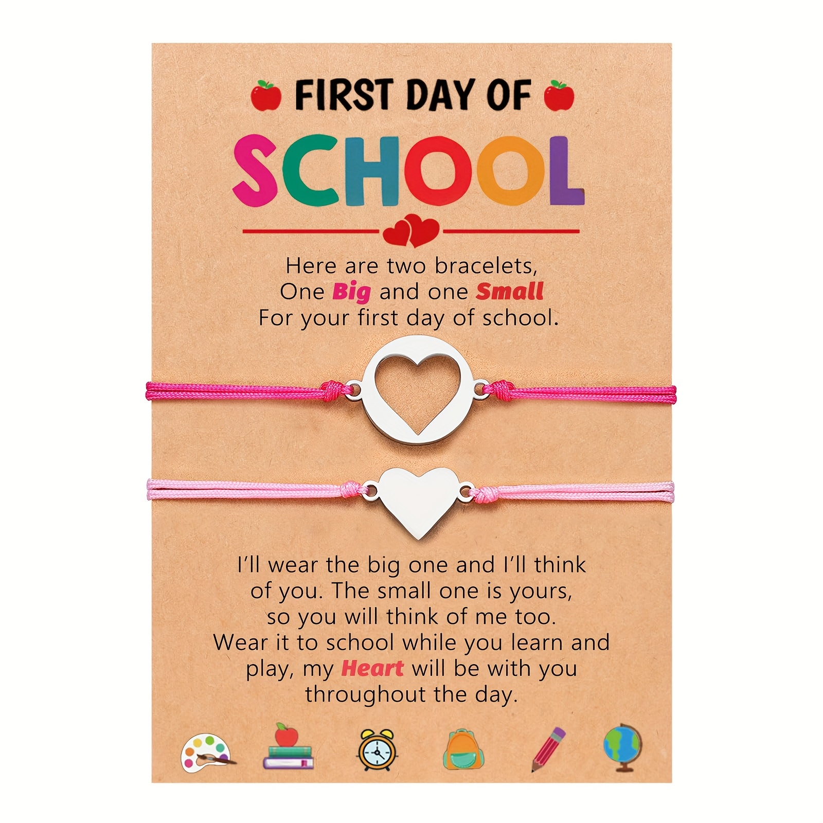 First Day Of School Bracelet Mother-daughter Matching Bracelet Back To School Gift For Daughter Granddaughter Son Encourasynthetic Gemstoneent Gift Braid Bracelet Adjustable Size With Card
