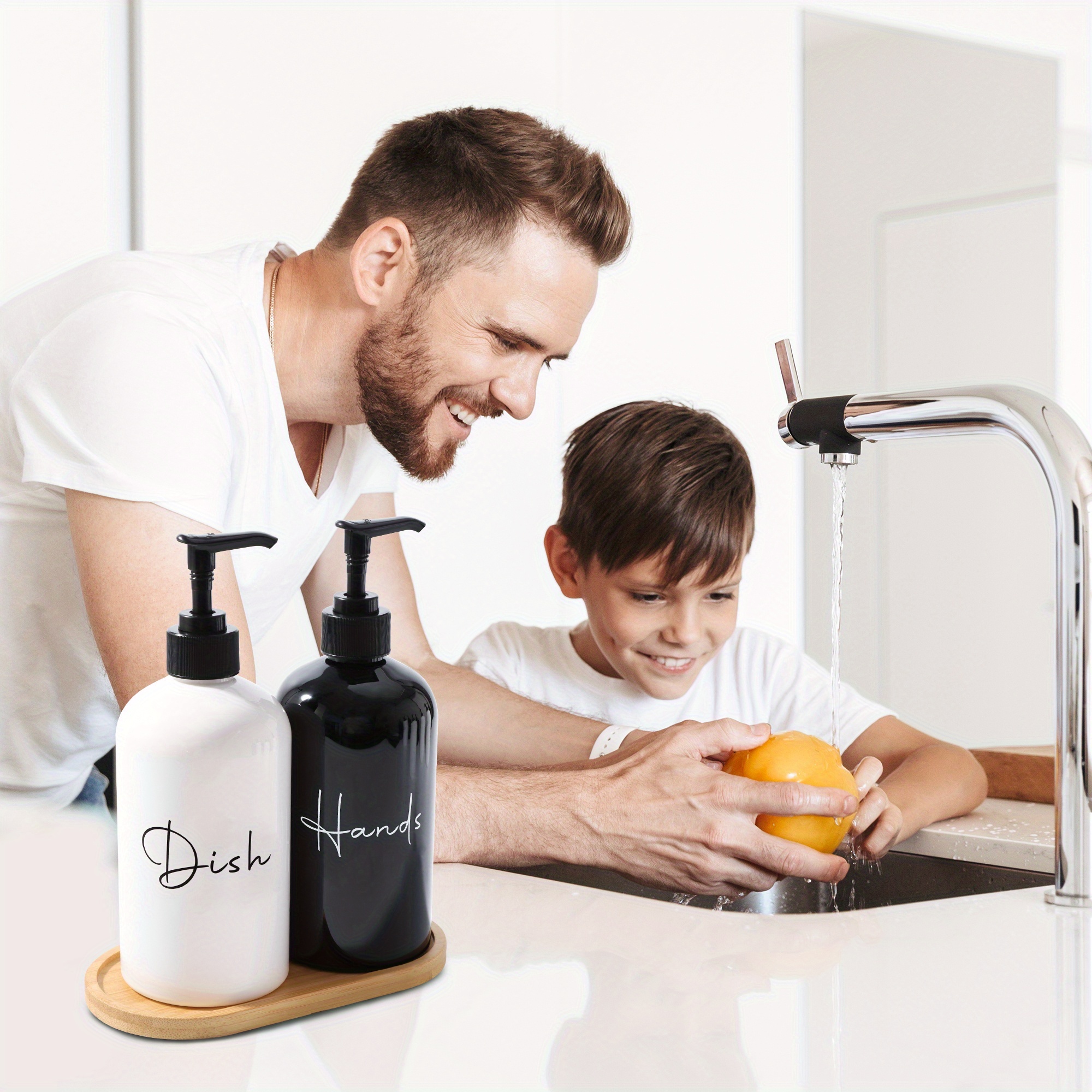 GAONLY Hand Soap Dispenser 2 Pack - 17fl.oz Black Dish Soap Dispenser Set for Kitchen with Tray - Refillable Plastic Hand and Dish Soap Dispenser - Bathroom Liquid Lotion Dispensers Bottle