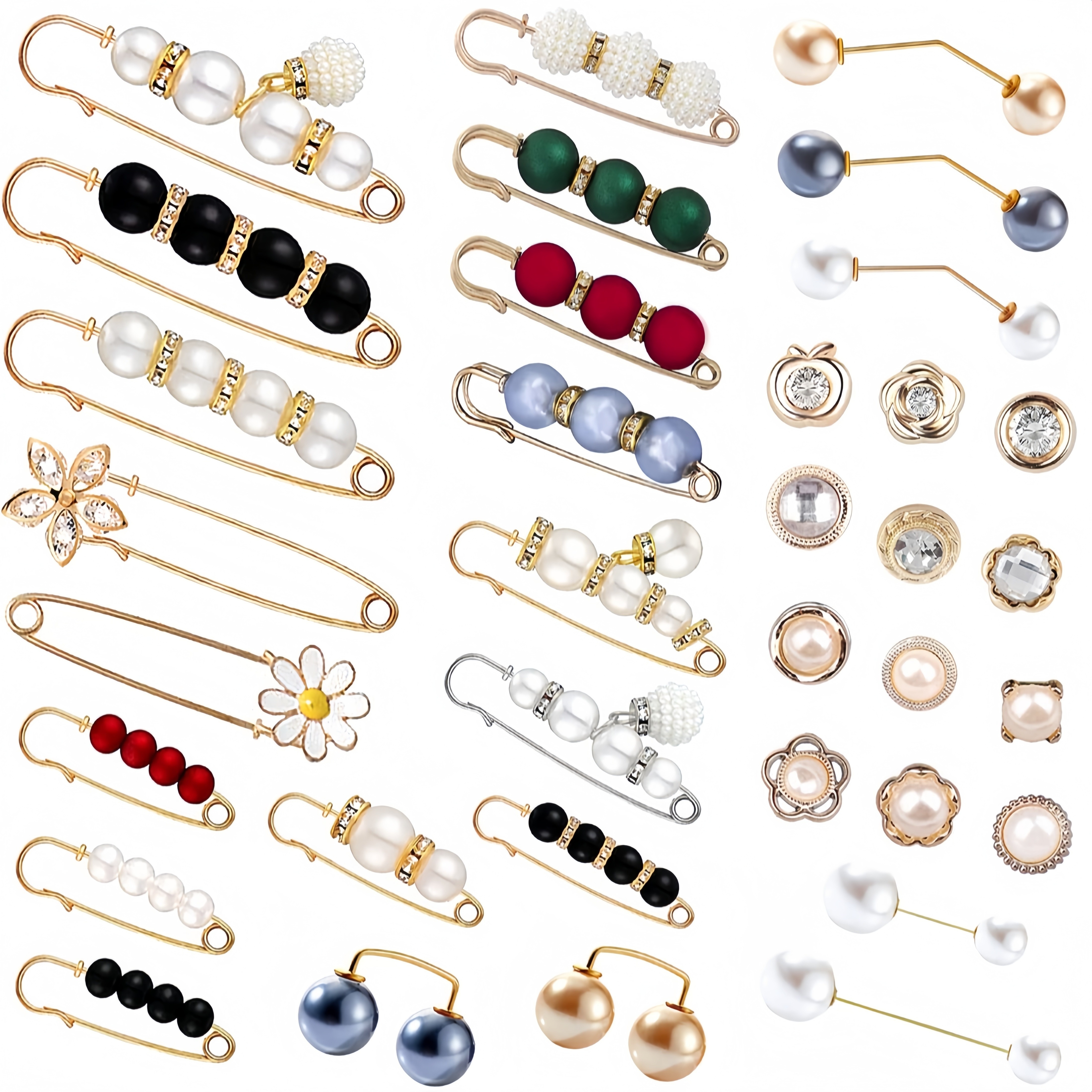 

35pcs Elegant Alloy Brooch Set, Minimalist Irregular Shaped Pins, Waist For Jeans And Dresses, Anti-exposure Safety Clips, Clothing Fasteners, Lapel Pins And Brooches