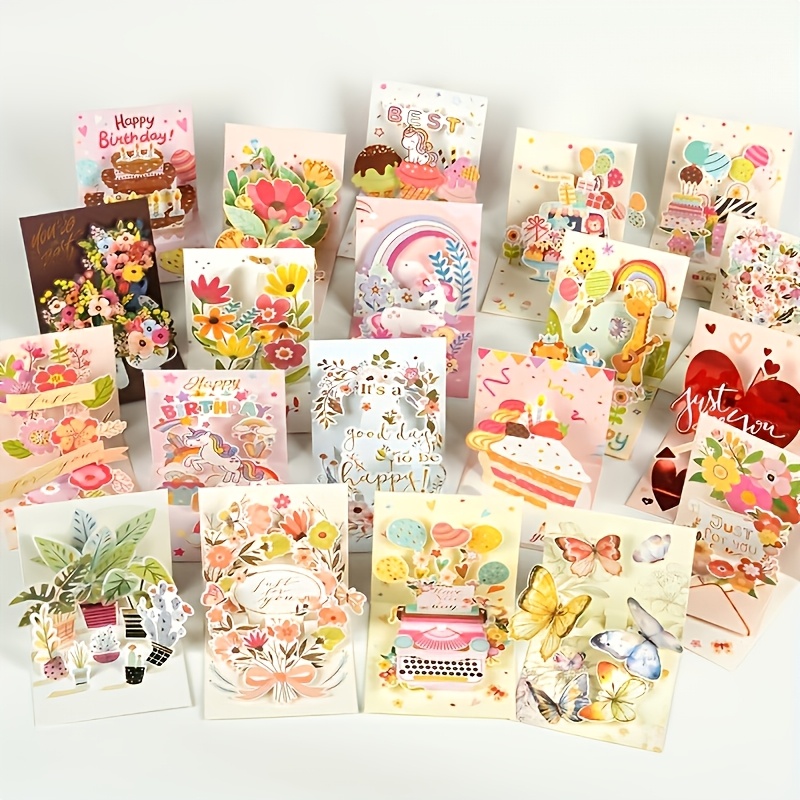 TEMU 20 Diverse Three-dimensional Greeting Cards, Holiday Design, Handmade Greeting Cards, Including Flowers, , Thank You Cards, Memorial Cards,