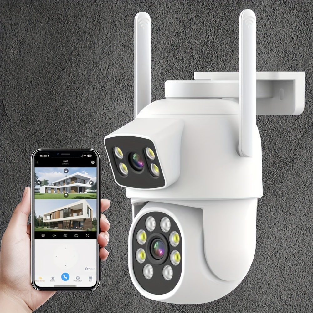 dual lens security camera outdoor 2 4g 5g wifi home surveillance camera 355 panoramic view ptz cctv camera motion detection two way audio night vision sd cloud storage requires payment eseecloud app details 0