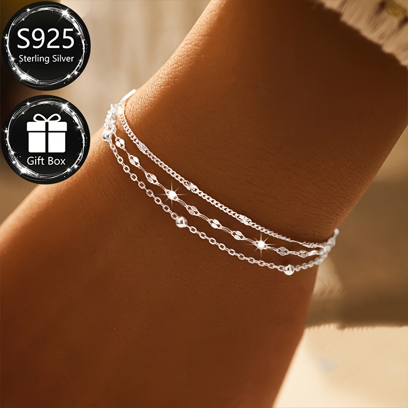 TEMU Un brazalete de para mujer, de plata S925, con de cadena diferentes, pero elegante, versátil para uso diario y hipoalergénico.