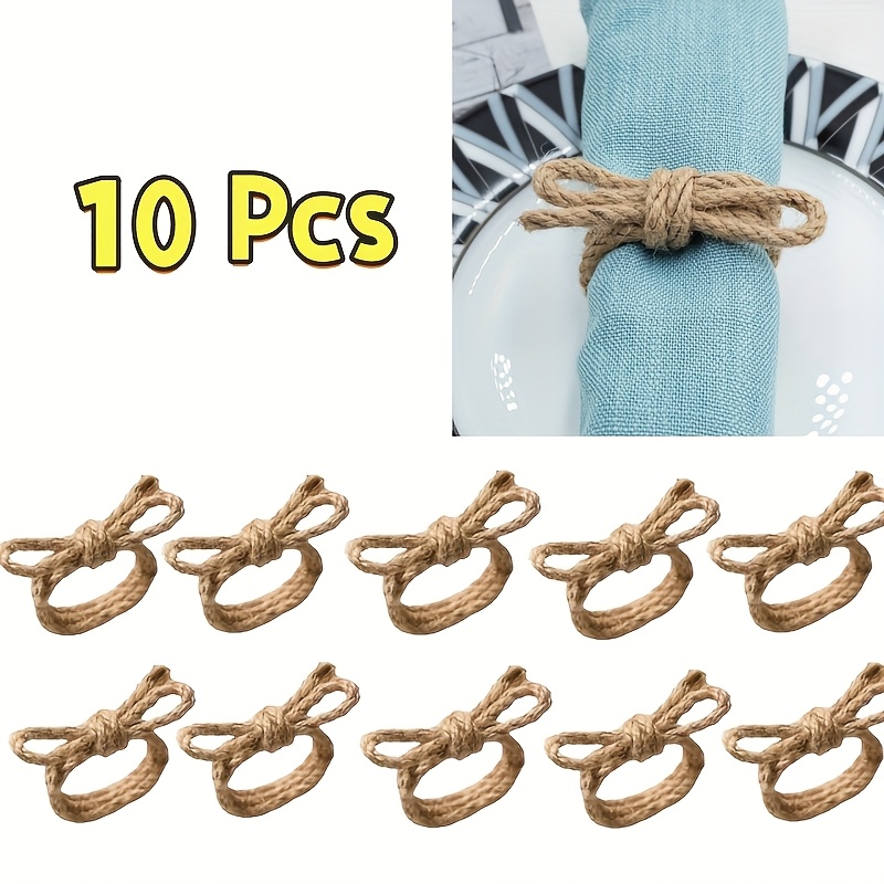 E-shop 10 Stück Leinen Spiralschleifen-Serviettenringe - Rustikale Farmhouse Tischdeko für Hochzeiten, Strandpartys, Weihnachten - Handgewebte Halter,