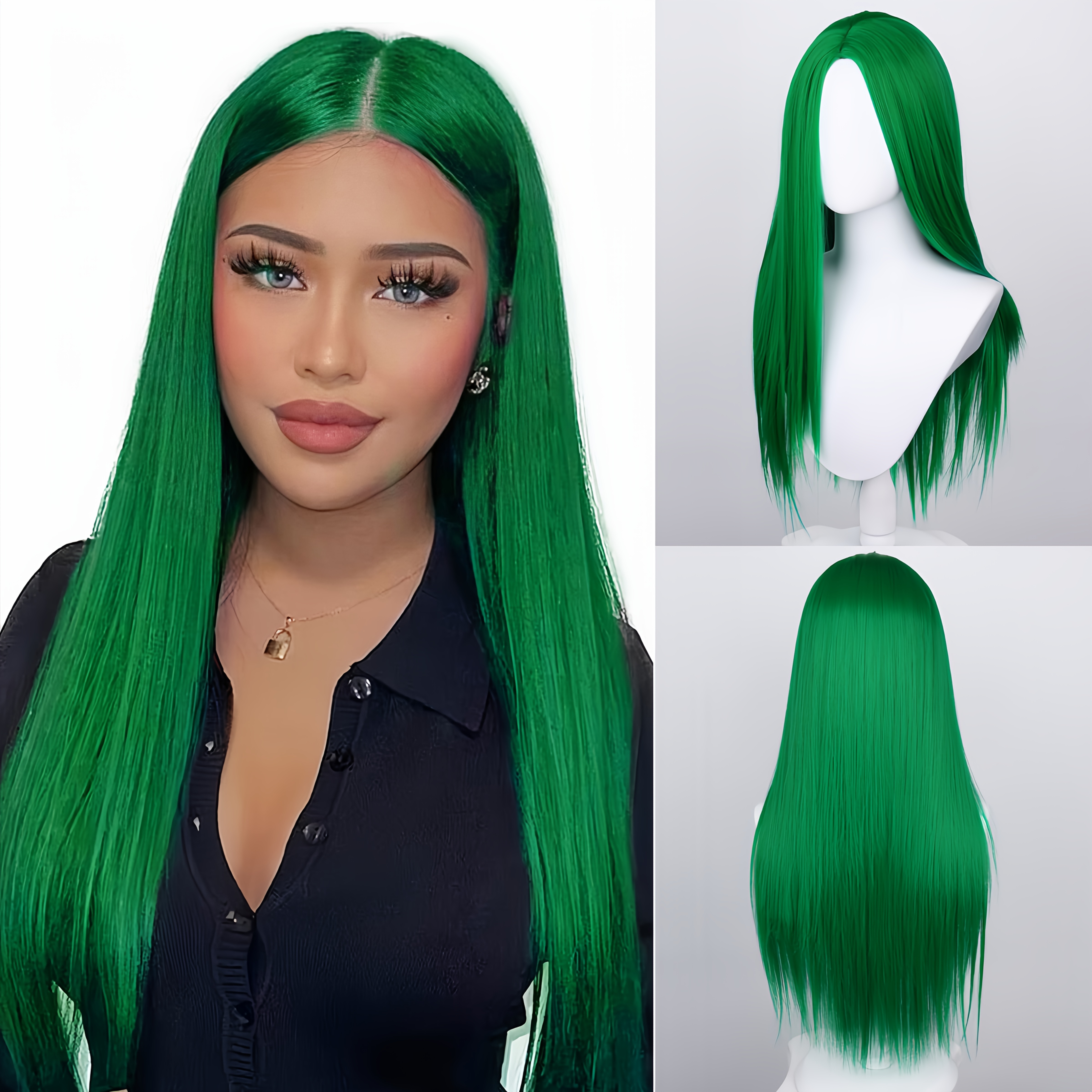 TEMU verde da 28 pollici con capelli lunghi e lisci, , realizzata in fibra resistente al calore - Perfetta per cosplay , parrucche complete per donne