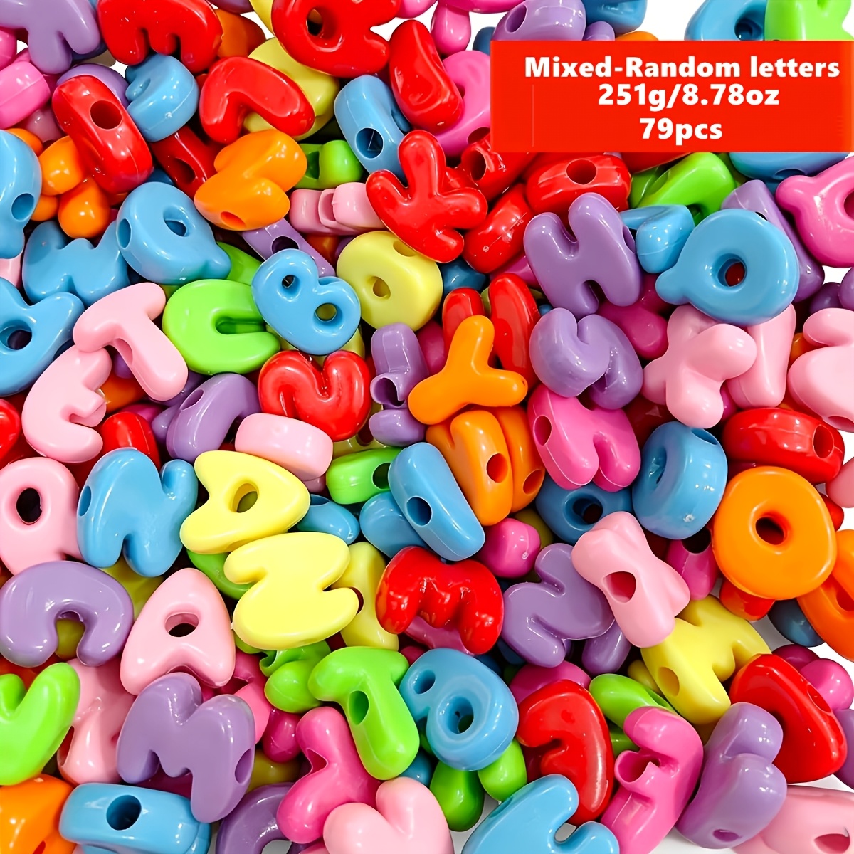 TEMU 79pcs 251g/8.78oz 19-28mm Random Letters Acrylic Mixed Color Large-hole Alphabet Beads, 26 English Letters, For Jewelry Making Pendant, Paracord
