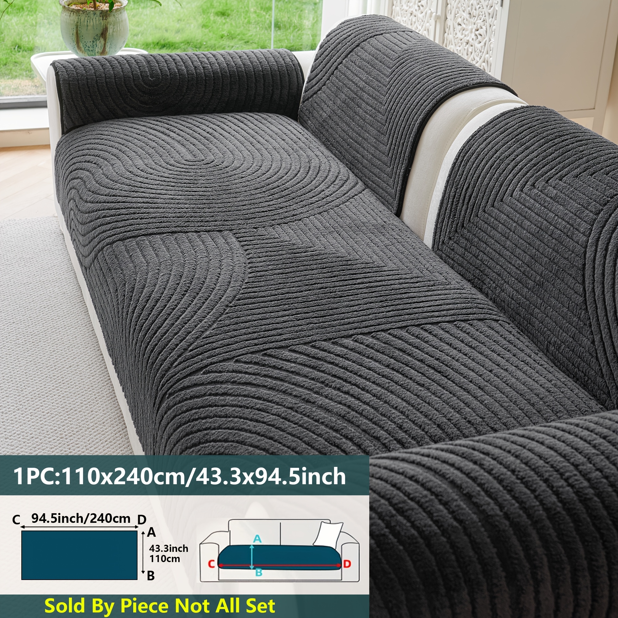 TEMU 1pc Modern Soft Velvet Sofa Cover, Plush Solid Jacquard Seat Cover, Seat Cushion, Anti-scratch, Pet-friendly, Machine Washable Material, Easy