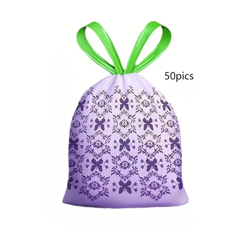 TEMU 50pcs 1 Roll, Lavender Scented Drawstring Trash Bags - Thickened, High Density Polyethylene Disposable Bags With , Suitable For Kitchen, Bathroom, Bedroom, Living Room And Outdoor Use, Trash Bags