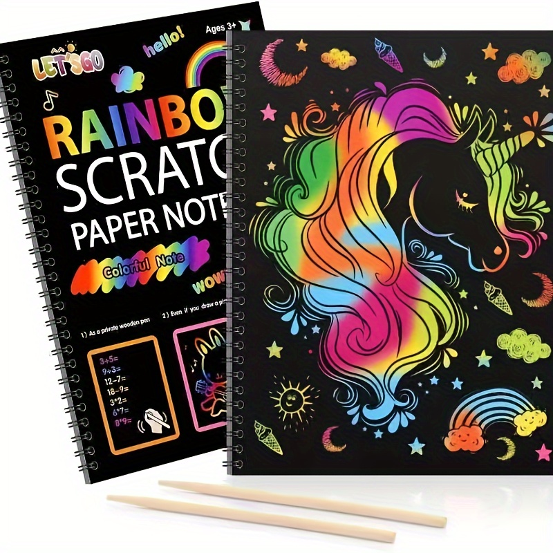 

12 Sheets/set Rainbow Scratch Off Notebooks Arts Crafts Supplies Set Color Drawing Paper Kit For Birthday Game Party Favor Christmas Easter Activity Toy