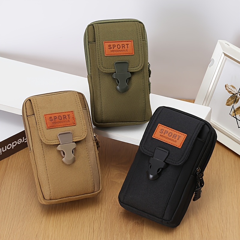 mens   waist pouch with phone holder durable adjustable straps multiple zipped compartments fits 7 12 inch phones khaki   green ideal for outdoor daily  