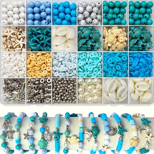 1860pcs ocean bead craft set white summer bead with artificial turtle shape 8mm round bead bracelet earrings coastal jewelry making supplies resin beach tropical mixed bead shell inspired shape