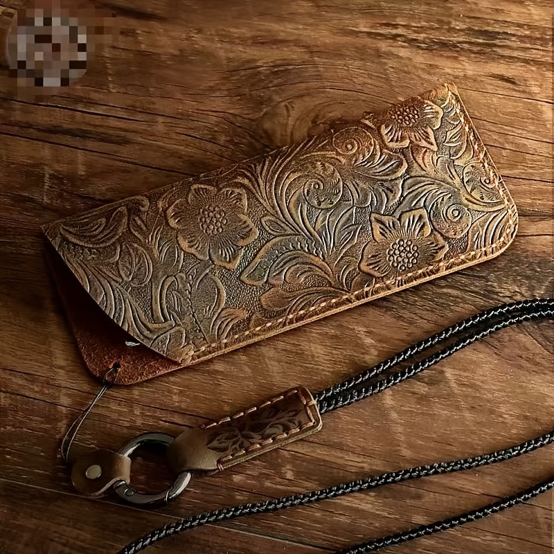 Original Hand-Carved Full-Grain Leather Glasses Pouch - Retro Genuine Leather Case for & Eyeglasses. Portable, Dust-Proof, Premium-Quality Protective Sleeve for Reading Glasses &. Compact Storage Bag with Slanted Pocket